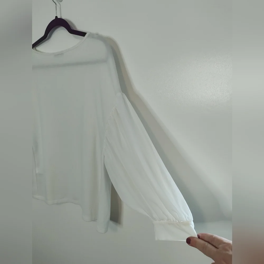 Zara Collection white romantic sheer 3/4 puff sleeve top